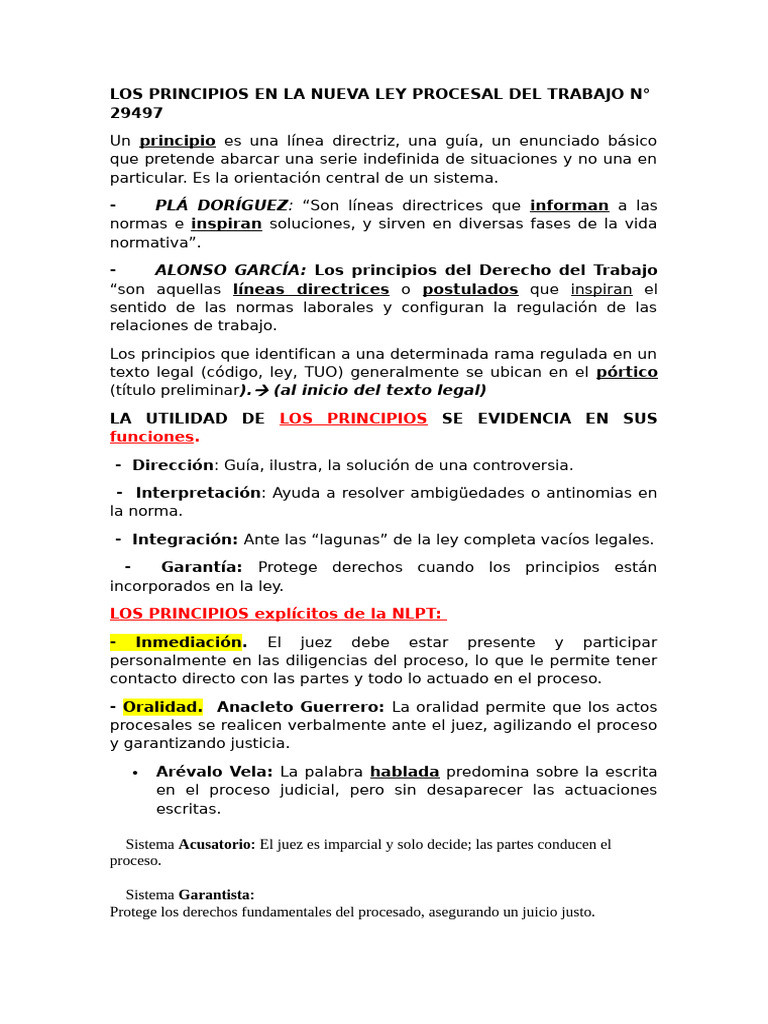 Principios de la Nueva Ley Procesal Laboral | PDF | Ley procesal ...
