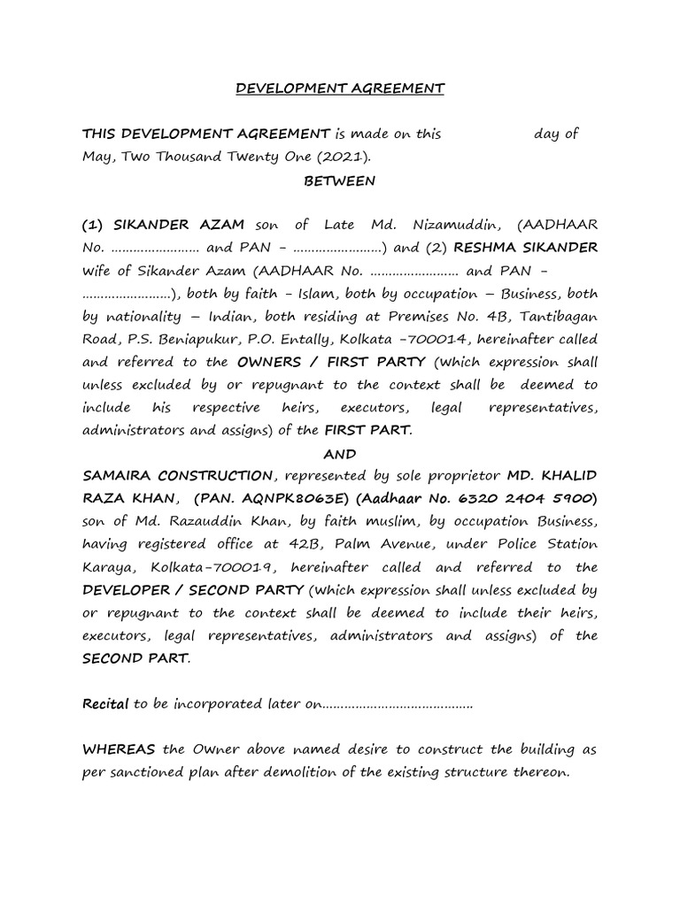 Development Agreement for Kolkata Property | PDF | Indemnity | Window