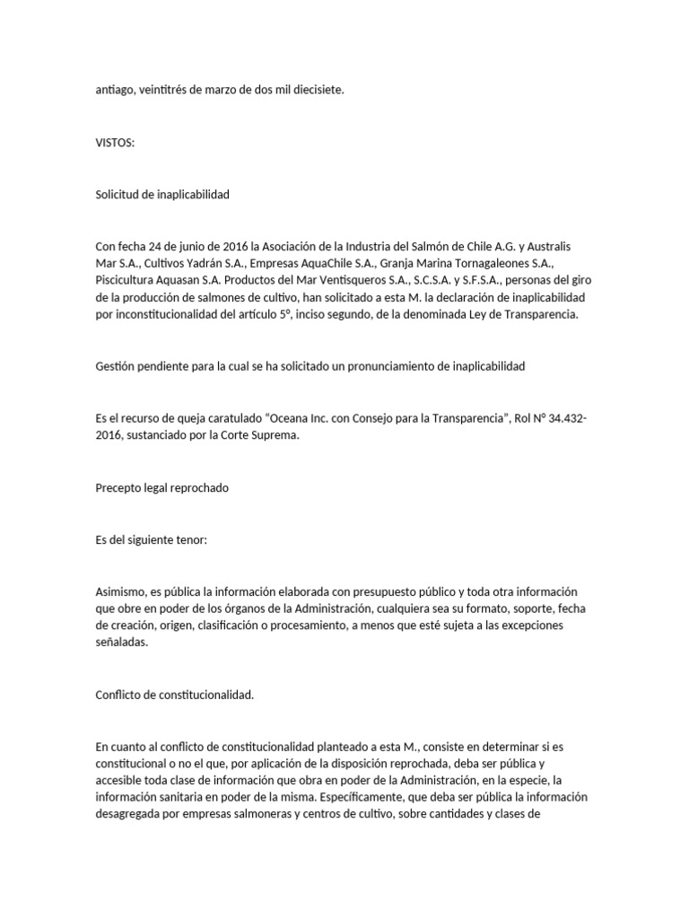 Inaplicabilidad Ley de Transparencia Salmones | PDF | Apelación