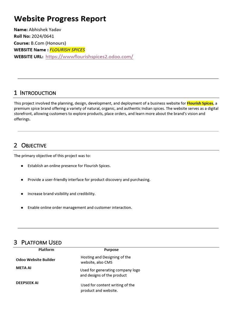 Flourish Spices Website Development Report | PDF | Websites | E Commerce