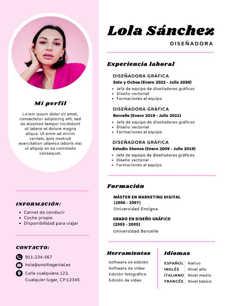 Currículum Vitae CV Diseñadora Simple Rosa y Blanco - 20250512 - 122428 ...
