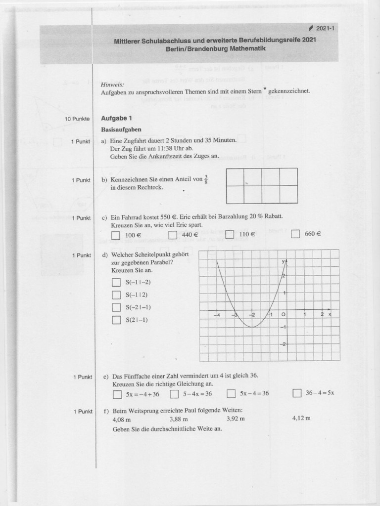 MSA Mathe 2021 | PDF