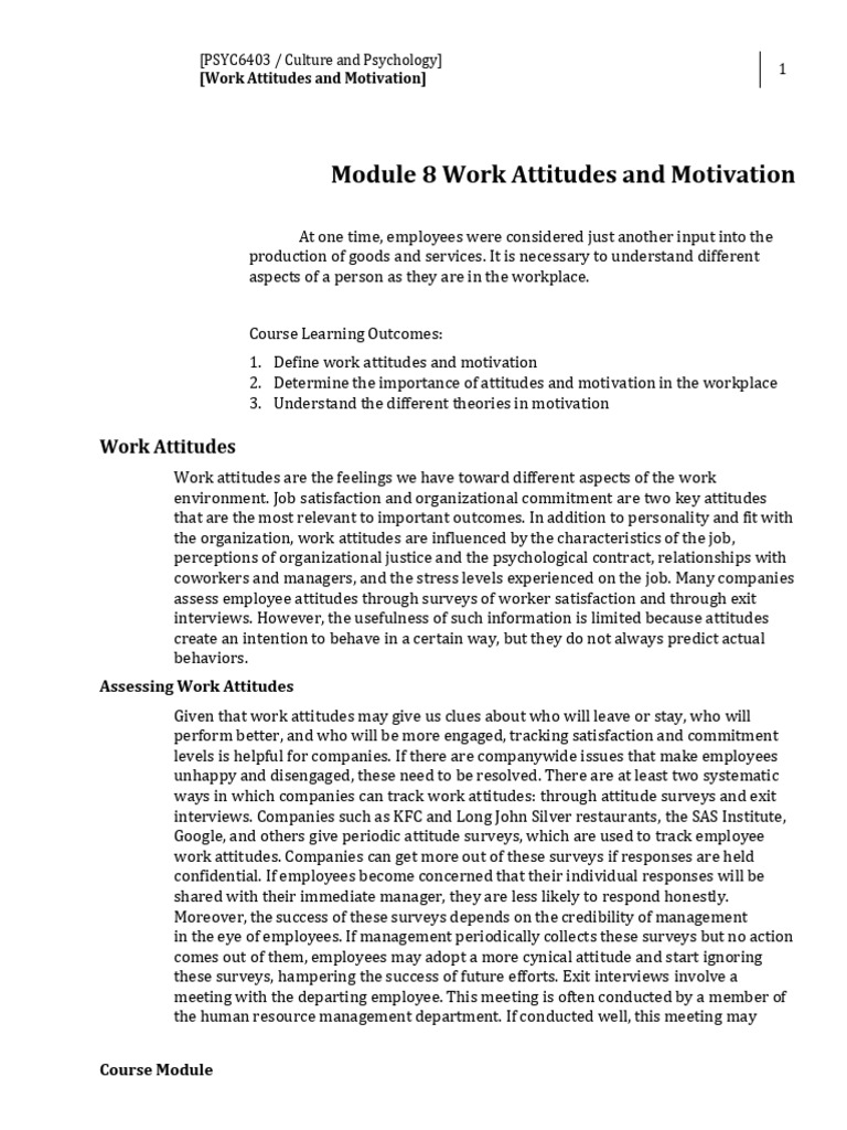 Work Attitudes and Motivation | PDF | Motivational | Motivation