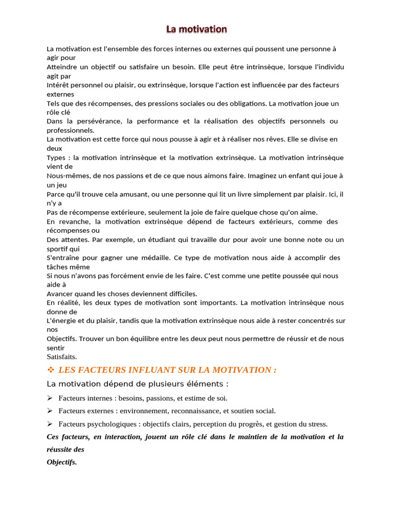 Types et facteurs de motivation | PDF | Motivation | Motivant