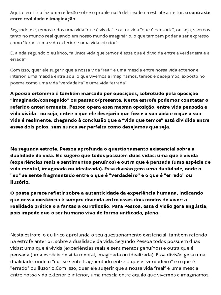 Aqui, o Eu Lírico Faz Uma Reflexão Sobre o Problema Já Delineado Na ...