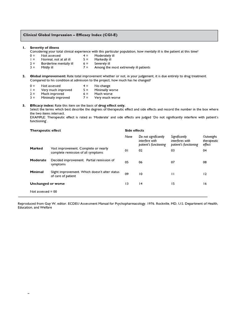 CGI-E: Clinical Assessment Guide | PDF | Medical Treatments | Medical ...