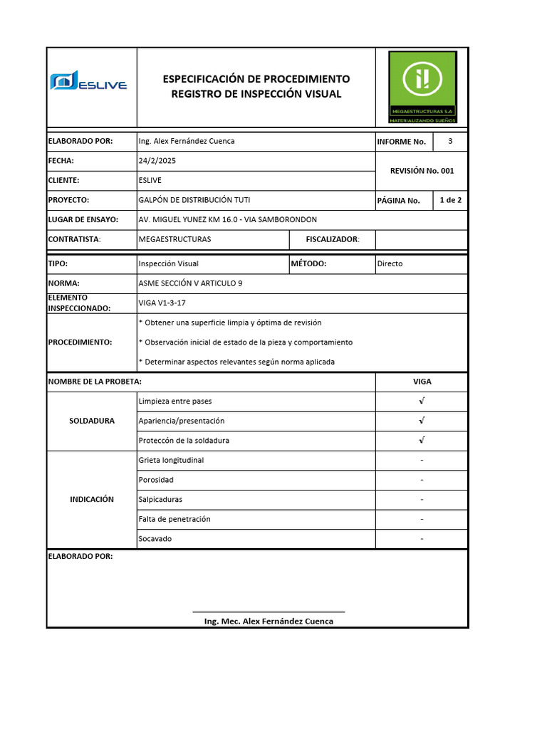 Inspección Visual de Soldadura en Viga | PDF | Ingeniería mecánica ...