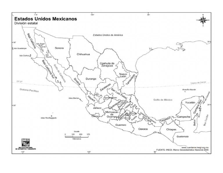 Mapa de Mexico Con Nombres $2 | PDF
