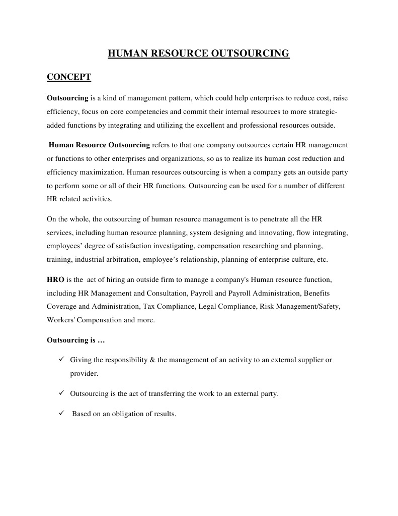 Human Resource Outsourcing Pdf Outsourcing Human Resource Management