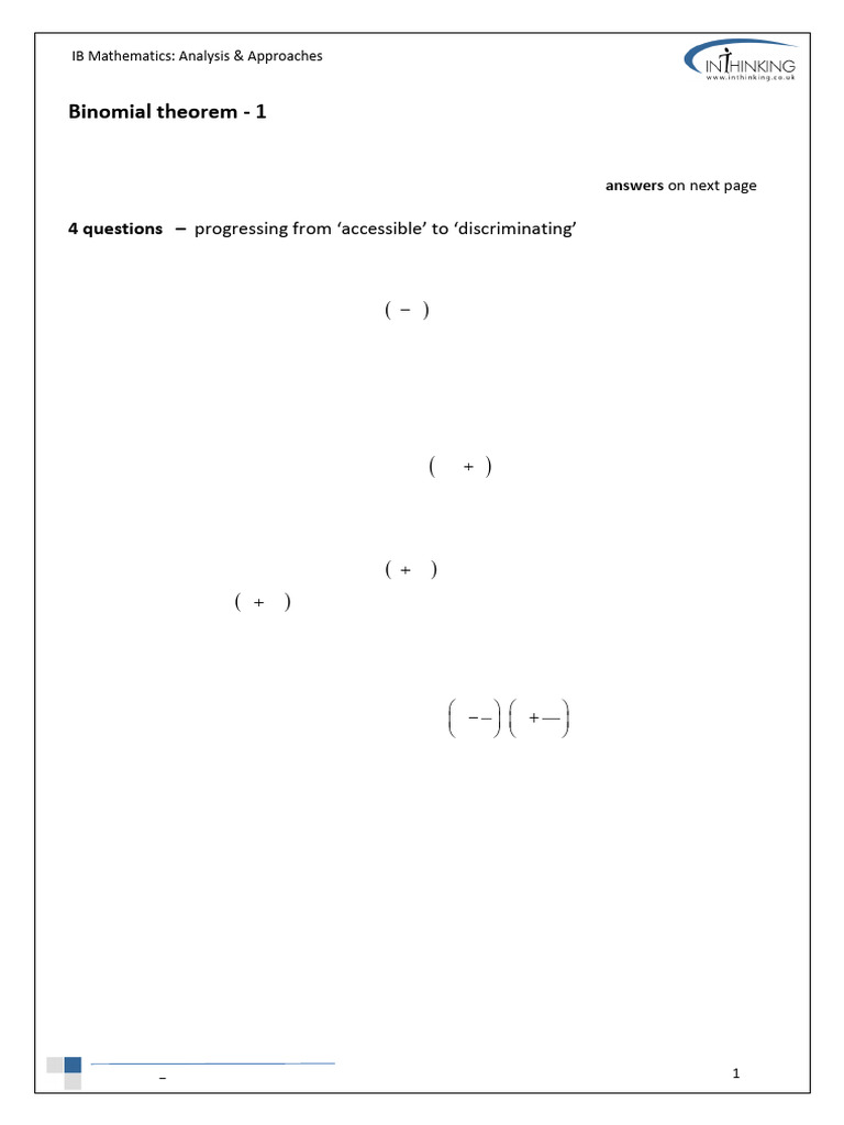 4 Qs Binomial Theorem With Answers 1 | PDF