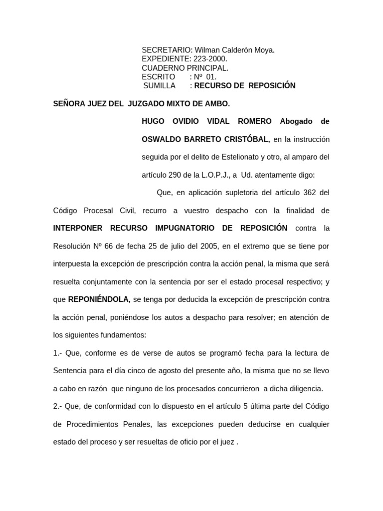 Recurso de Reposición en Caso Penal | PDF | Justicia | Crimen y violencia