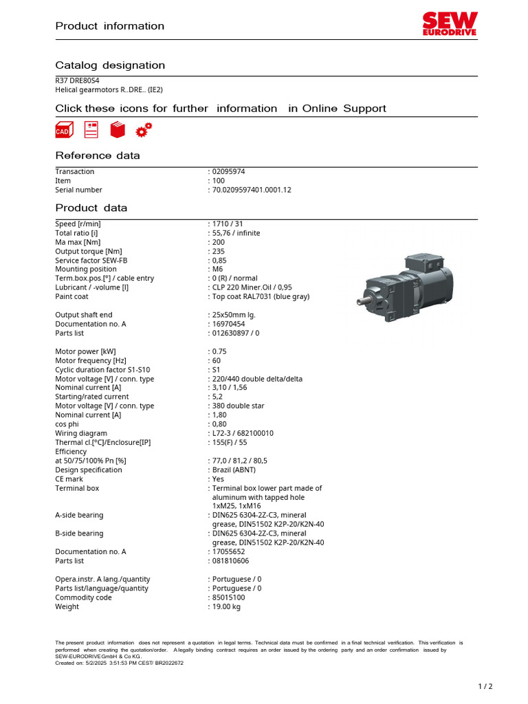 R37 Gearmotor Torque Specifications | PDF | Electric Power ...
