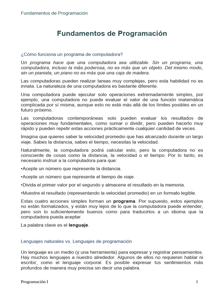 Fundamentos de Programación y Lenguajes | PDF | Programación de ...