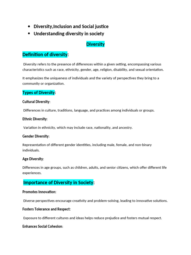 Diversity, Inclusion, and Social Justice | PDF | Social Exclusion ...