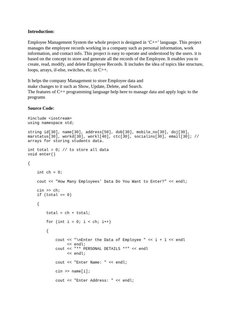 Employe Record Management System by C++ | PDF | C++ | Software Development