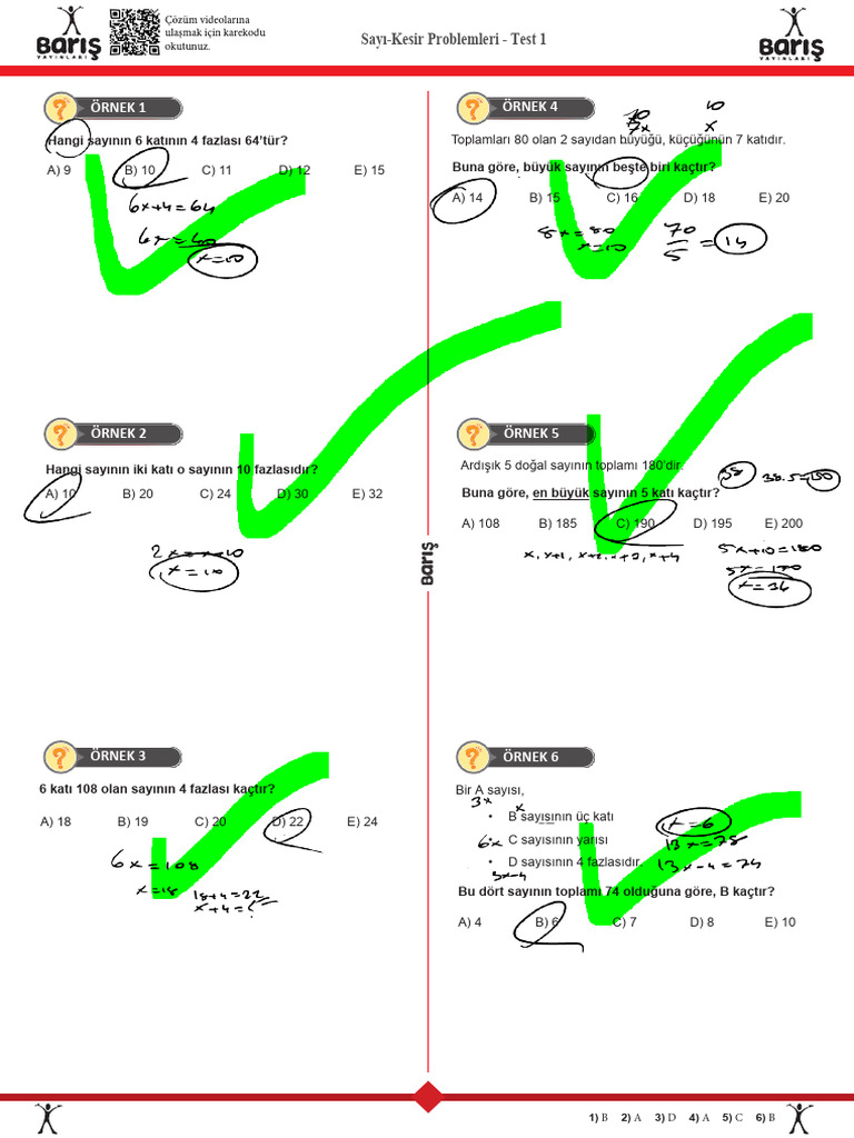 Sayı-Kesir Problemleri - Test 1: Örnek 1 Örnek 4 | PDF