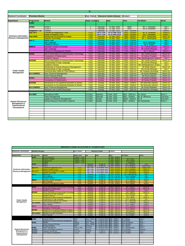 Weekend Class Schedule March 2025 | PDF | Information And ...