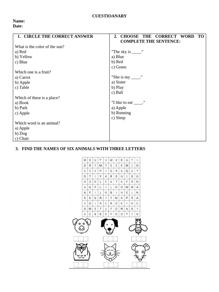 Fun Learning Questionnaire for Kids | PDF