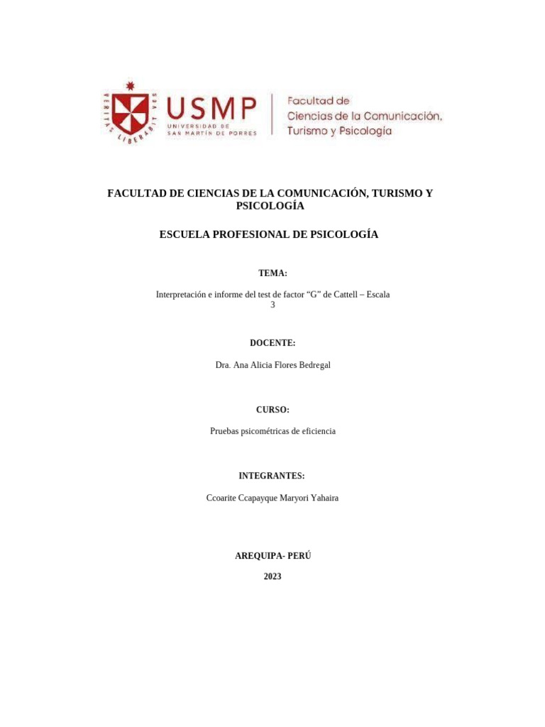 Informe del Test de Cattell: Factor G | PDF | Cociente de inteligencia ...