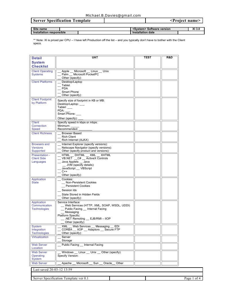 Server Specification Template Ver 0.1 Central Processing Unit World