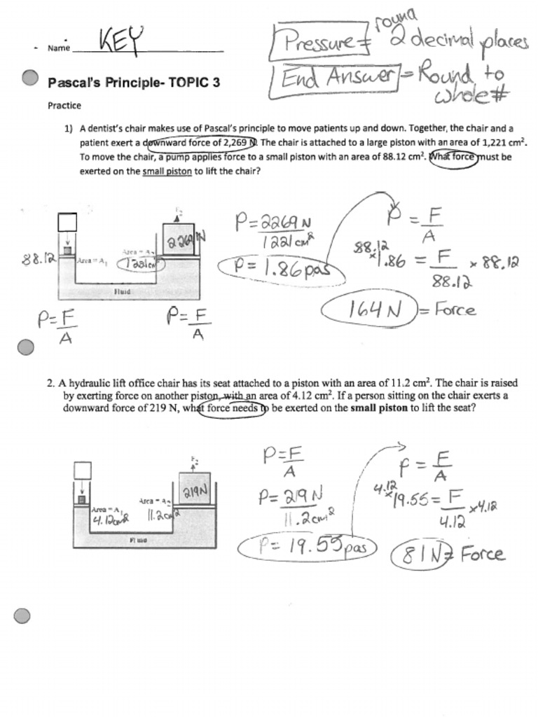 Pascal Principal Worksheet Key | PDF | Piston | Engines