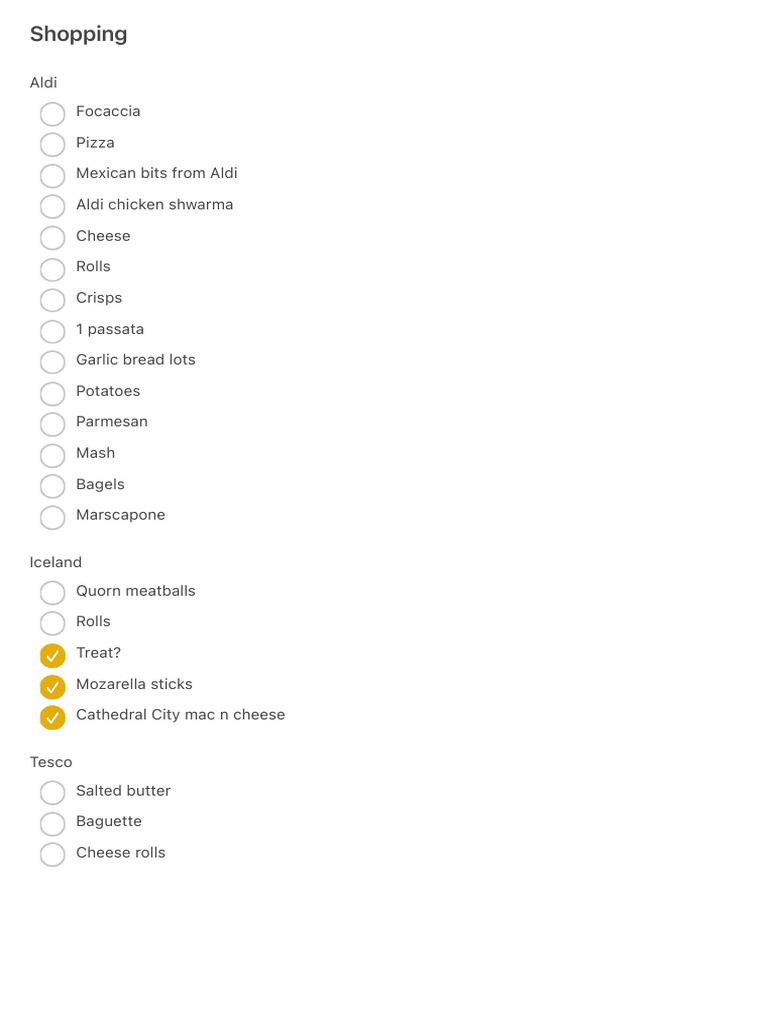 Aldi and Tesco Shopping List Essentials | PDF