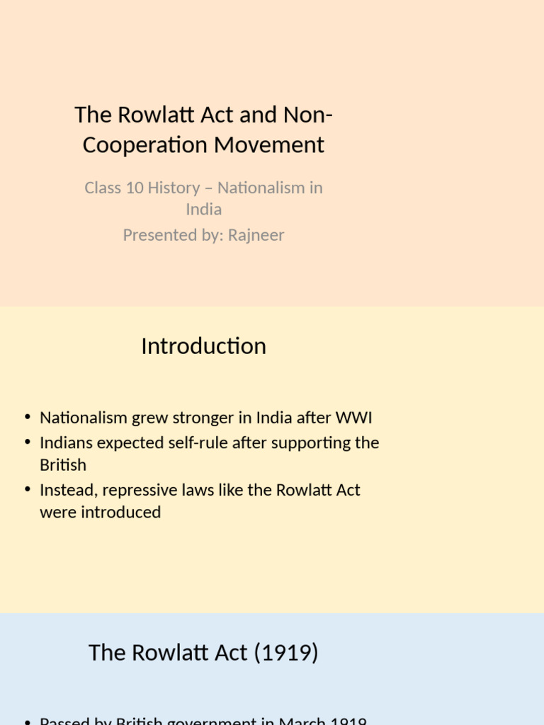 Rowlatt Act and Non Cooperation Movement Class10 | PDF