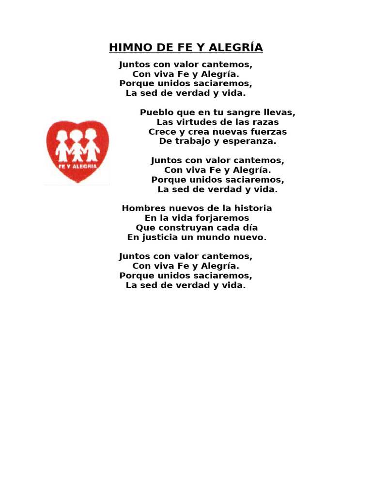Himno de Fe y Alegría: Letra y Mensaje | PDF