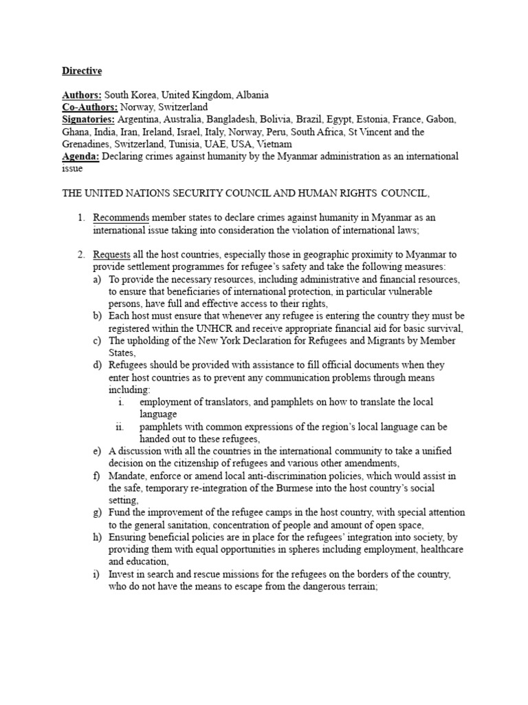 UN Directive on Myanmar Human Rights Crisis | PDF | Rohingya People ...