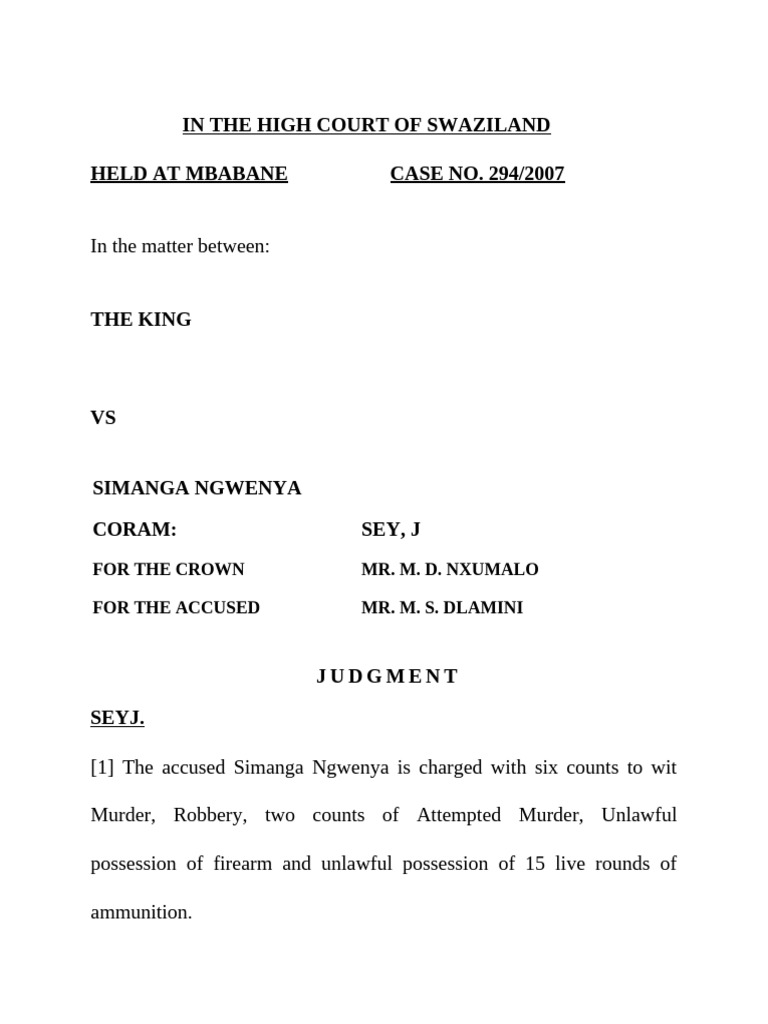 High Court Judgment: Simanga Ngwenya Case | PDF | Criminal Procedure In ...