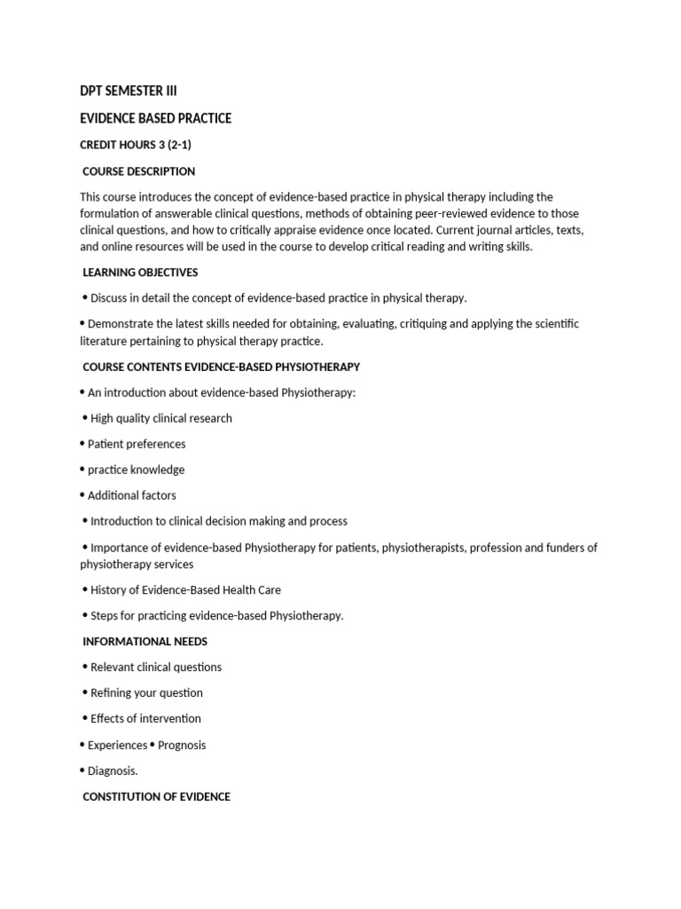DPT Semester Iii Evidence Based Practice | PDF | Evidence Based ...