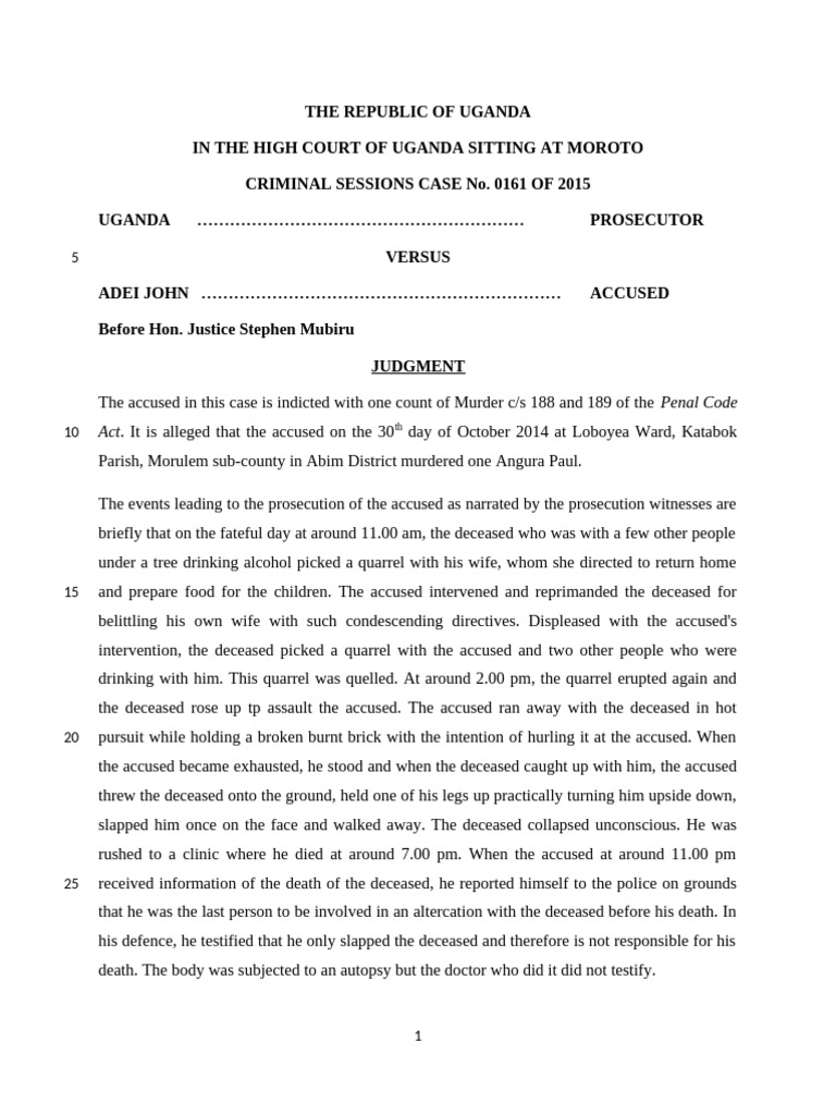 Uganda High Court Murder Case Judgment | PDF | Burden Of Proof (Law ...