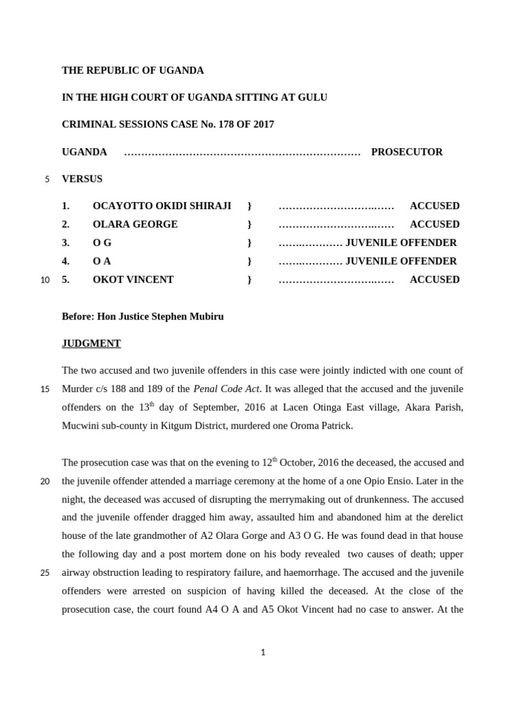 Kitgum Murder Case Judgment Summary | PDF | Burden Of Proof (Law) | Crimes