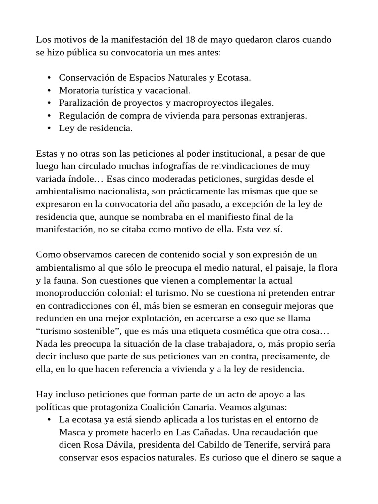 Motivos de la manifestación 18 de mayo | PDF | Islas Canarias