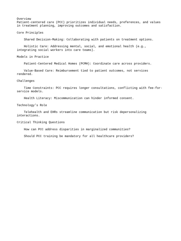 Healthcare Patient Centered Care Models Pdf