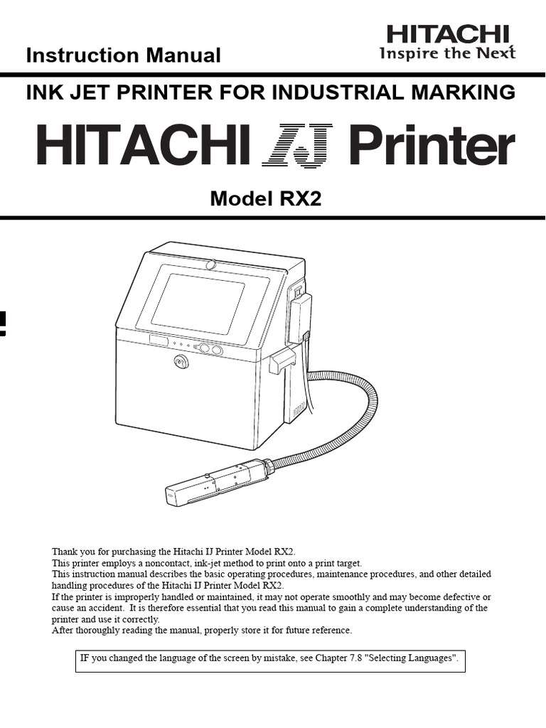 Hitachi RX2 Ink Jet Printer Manual | PDF | Electromagnetic Interference