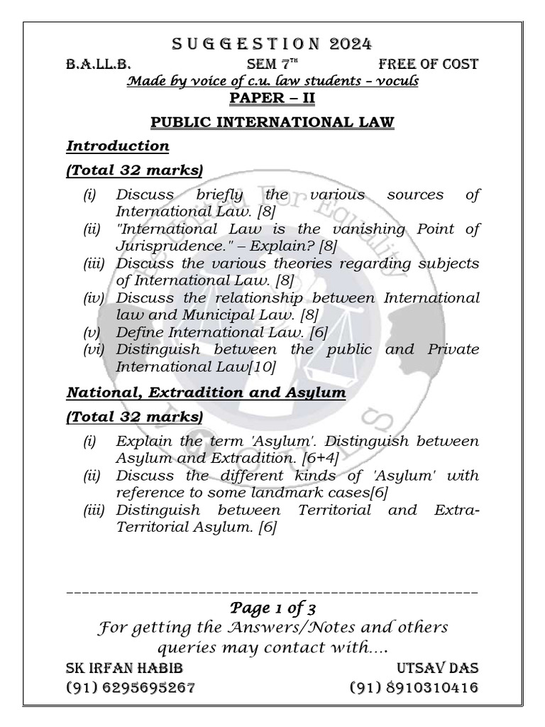 Public International Law Exam Guide 2024 | PDF | Justice | Crime & Violence