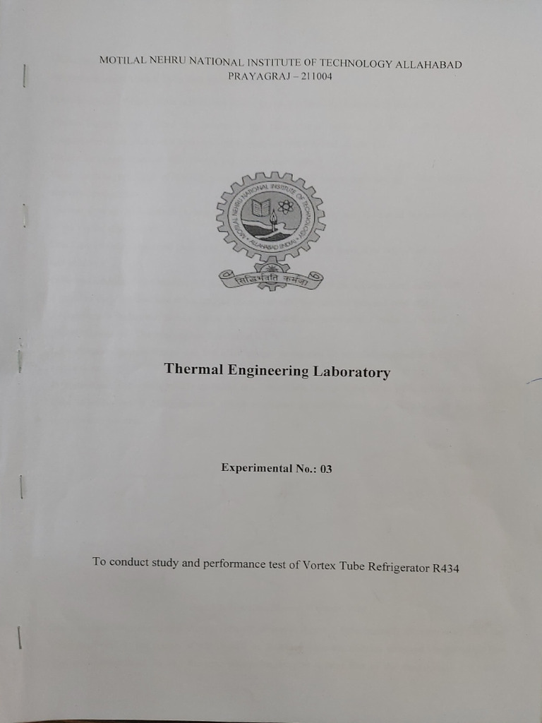 Vortex Tube Refrigerator R434 Performance Test | PDF | Enthalpy ...