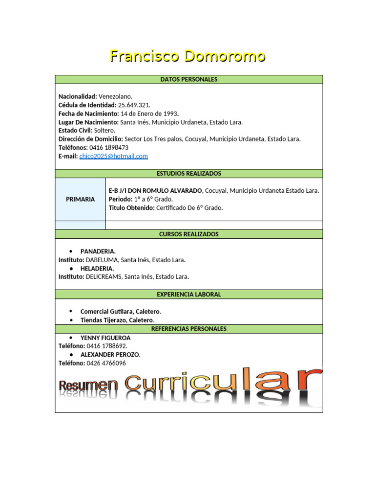 Datos Personales y Experiencia Laboral | PDF