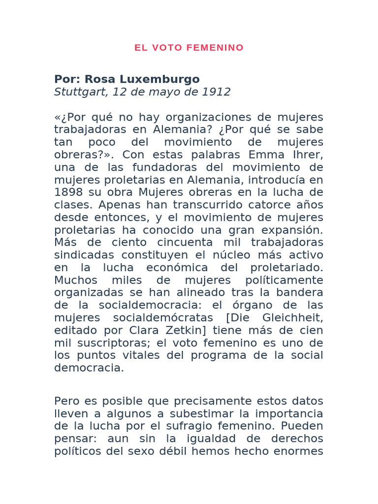 La Lucha por el Voto Femenino Proletario | PDF | Democracia social | Mujer
