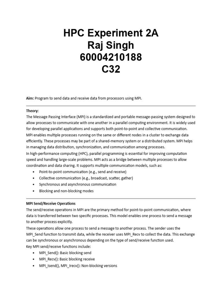RajSingh HPCexp2A | PDF | Message Passing Interface | Communication
