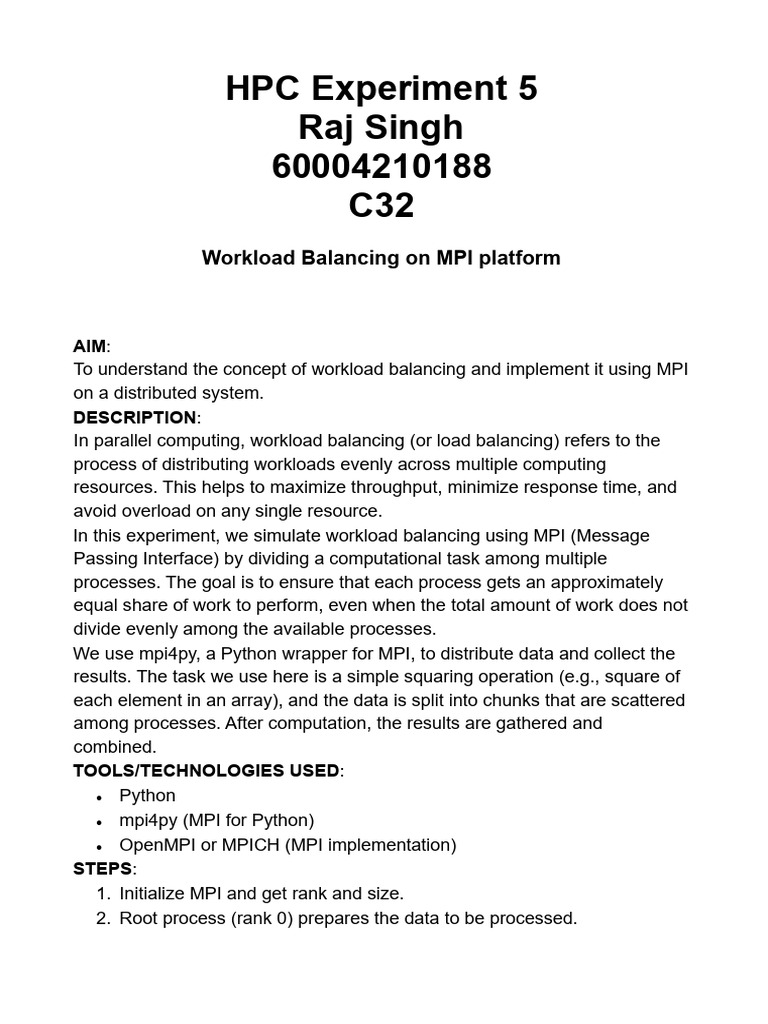 RajSingh HPCexp5 | PDF | Message Passing Interface | Operating System ...