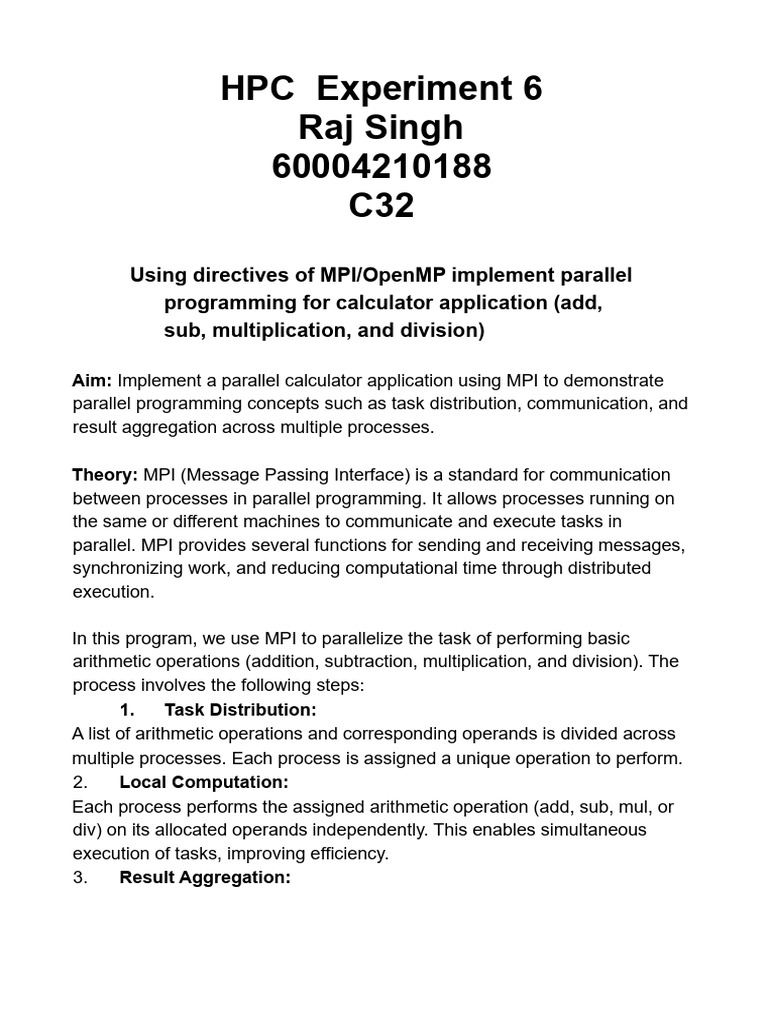 Parallel Calculator with MPI/OpenMP | PDF | Message Passing Interface ...