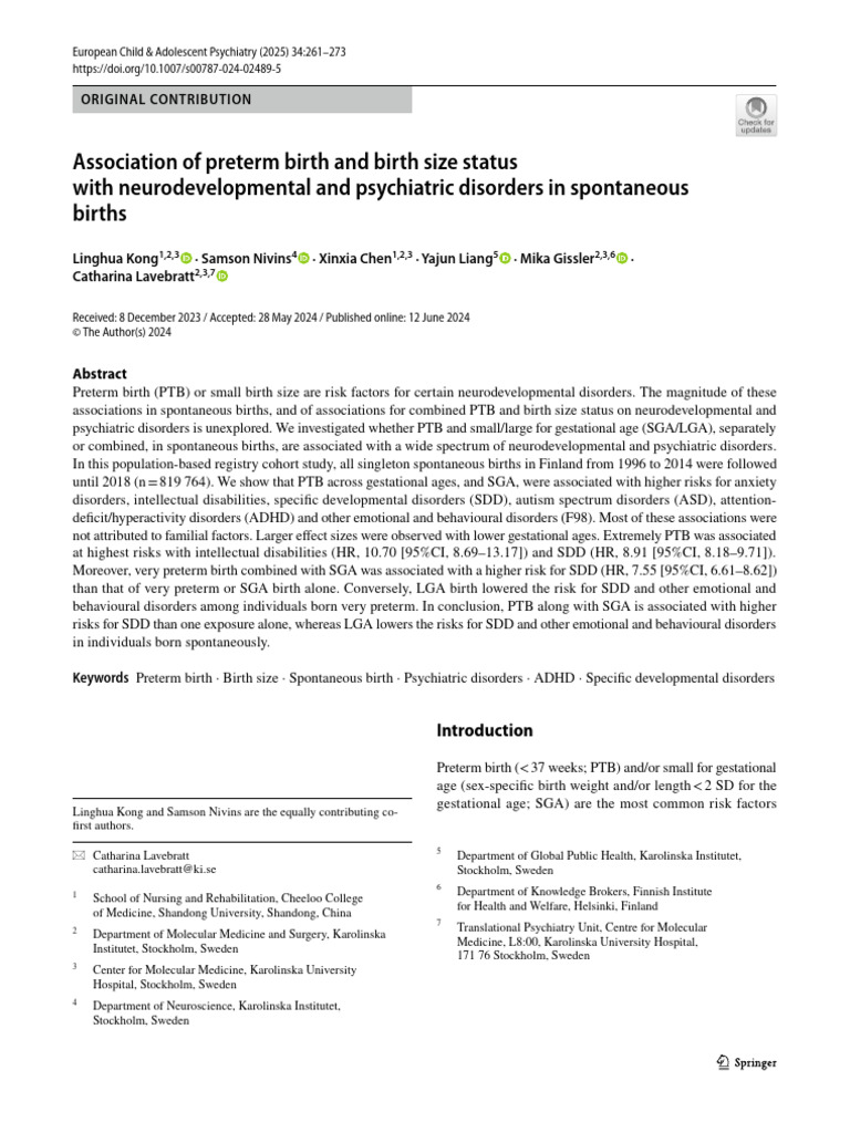 Association of Preterm Birth and Birth Size Status With ...