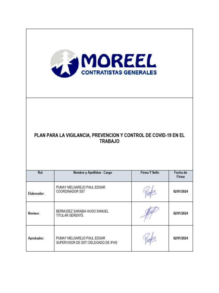 SST-PLA-002 Plan de Vigilancia y Prevención COVID 19 - MOREEL | PDF ...