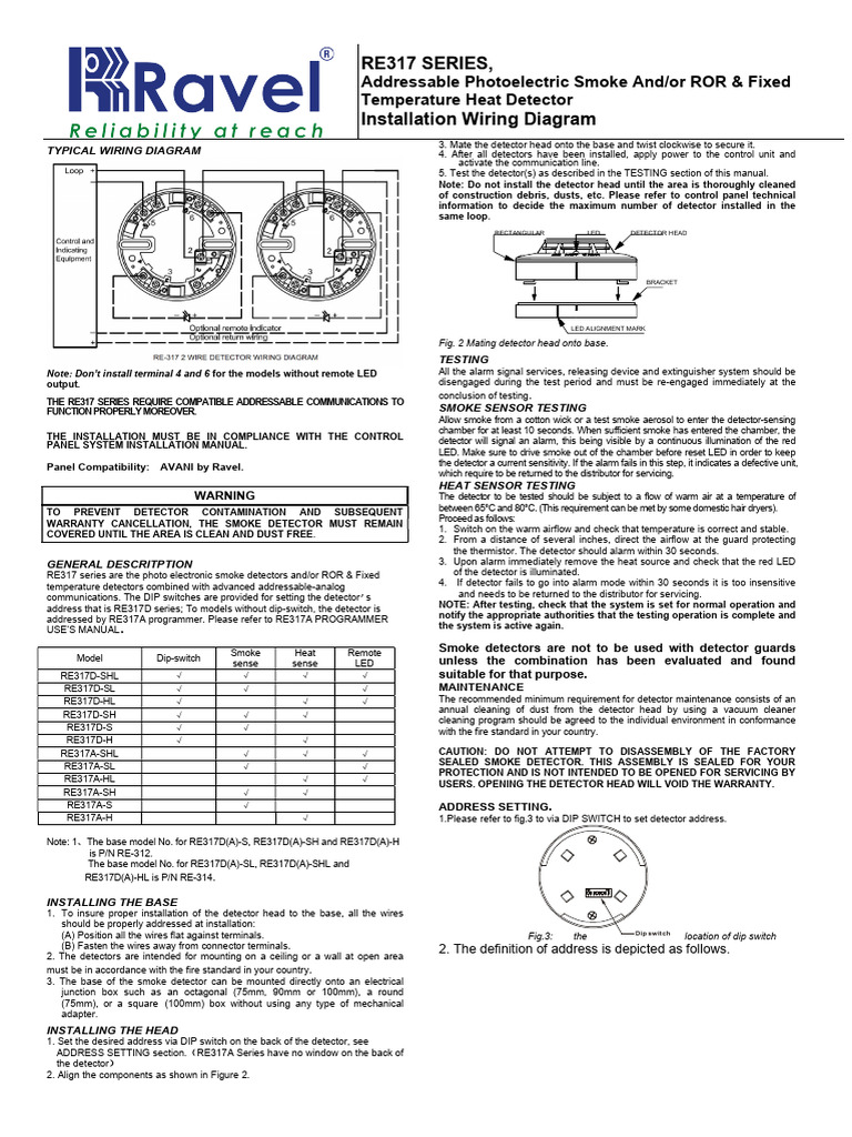 RE317 Smoke Detector Installation Guide | PDF | Sensor | Light Emitting ...