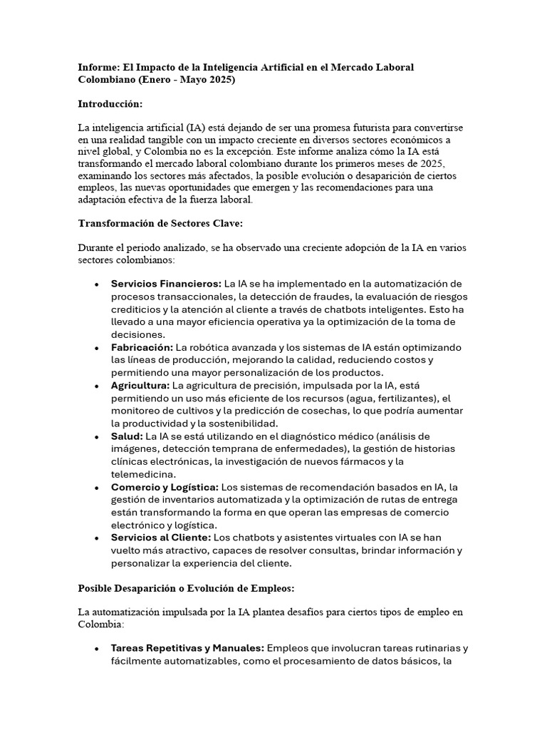 IA y su Impacto en el Empleo Colombiano | PDF | Inteligencia artificial ...