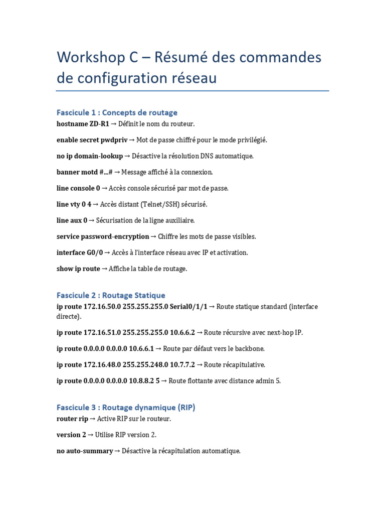 Commandes de configuration réseau essentielles | PDF | Adresse IP | Routage