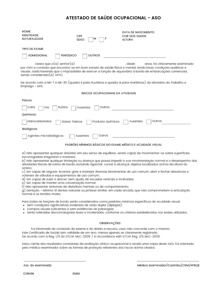 Atestado de Saúde Ocupacional (ASO) | PDF