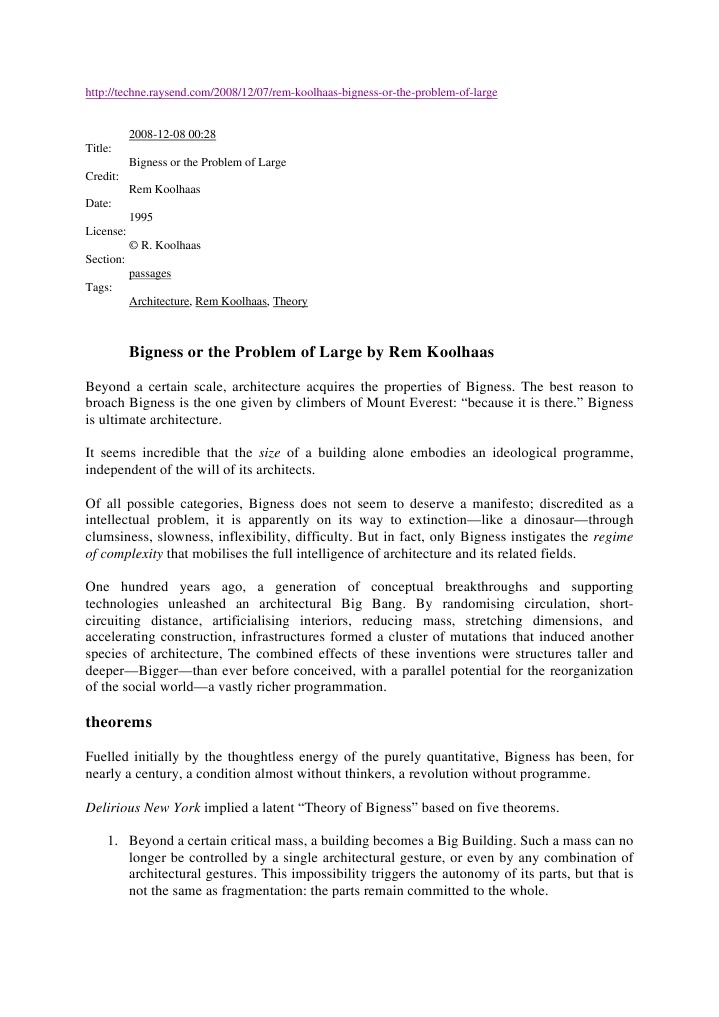 Rem Koolhaas Bigness or The Problem of Large PDF Architect Mass